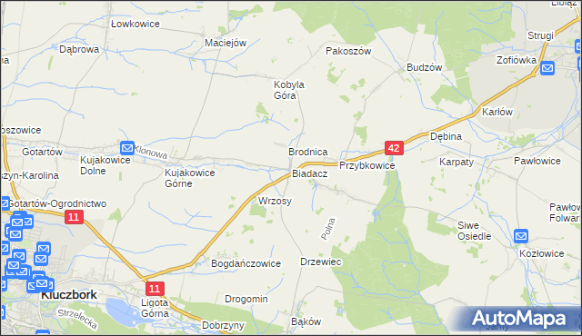 mapa Biadacz gmina Kluczbork, Biadacz gmina Kluczbork na mapie Targeo