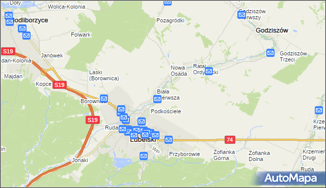 mapa Biała Druga gmina Janów Lubelski, Biała Druga gmina Janów Lubelski na mapie Targeo