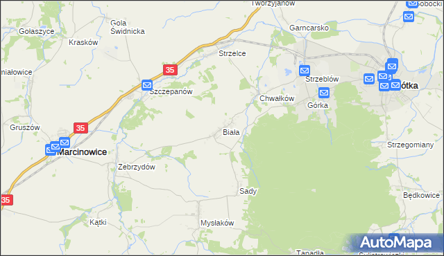 mapa Biała gmina Marcinowice, Biała gmina Marcinowice na mapie Targeo