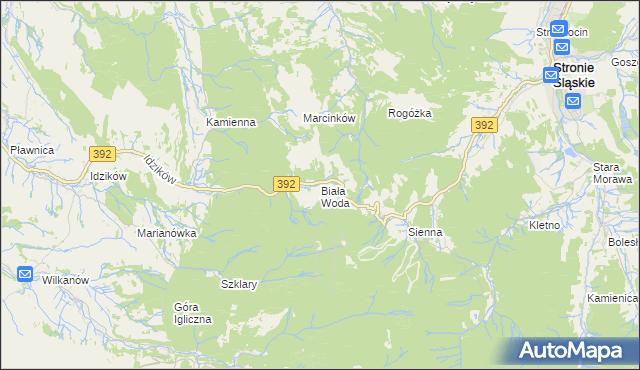 mapa Biała Woda gmina Bystrzyca Kłodzka, Biała Woda gmina Bystrzyca Kłodzka na mapie Targeo