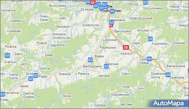 mapa Białka gmina Maków Podhalański, Białka gmina Maków Podhalański na mapie Targeo