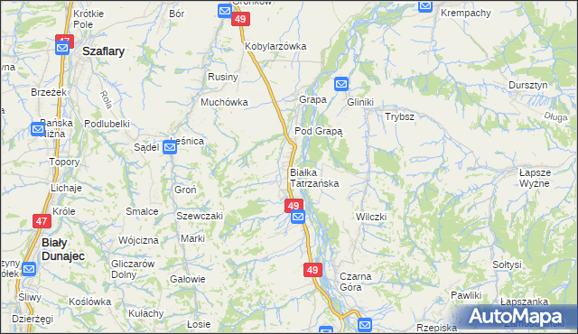 mapa Białka Tatrzańska, Białka Tatrzańska na mapie Targeo