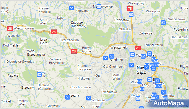 mapa Biczyce Dolne, Biczyce Dolne na mapie Targeo