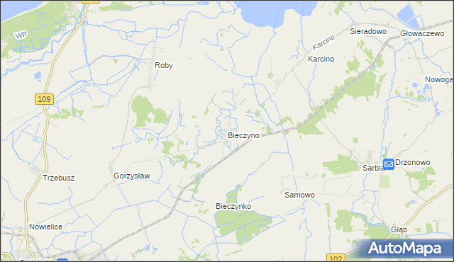 mapa Bieczyno, Bieczyno na mapie Targeo