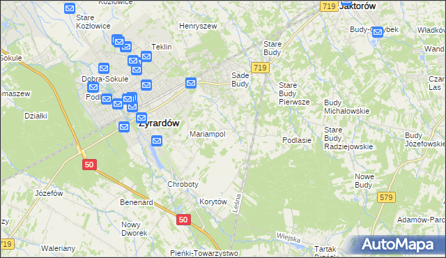 mapa Bieganów gmina Jaktorów, Bieganów gmina Jaktorów na mapie Targeo