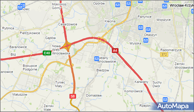 mapa Bielany Wrocławskie, Bielany Wrocławskie na mapie Targeo