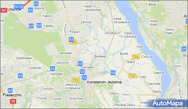 mapa Bielawa gmina Konstancin-Jeziorna, Bielawa gmina Konstancin-Jeziorna na mapie Targeo