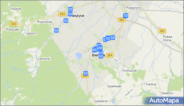 mapa Bielawa powiat dzierżoniowski, Bielawa powiat dzierżoniowski na mapie Targeo