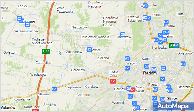 mapa Bielicha, Bielicha na mapie Targeo