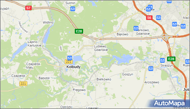 mapa Bielkowo gmina Kolbudy, Bielkowo gmina Kolbudy na mapie Targeo