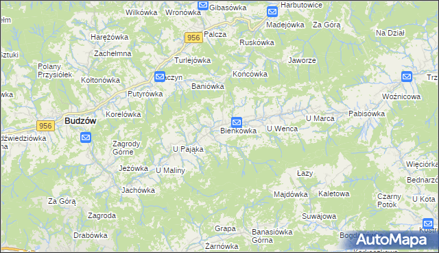 mapa Bieńkówka gmina Budzów, Bieńkówka gmina Budzów na mapie Targeo