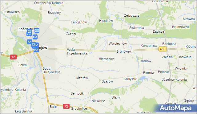 mapa Biernacice gmina Wartkowice, Biernacice gmina Wartkowice na mapie Targeo