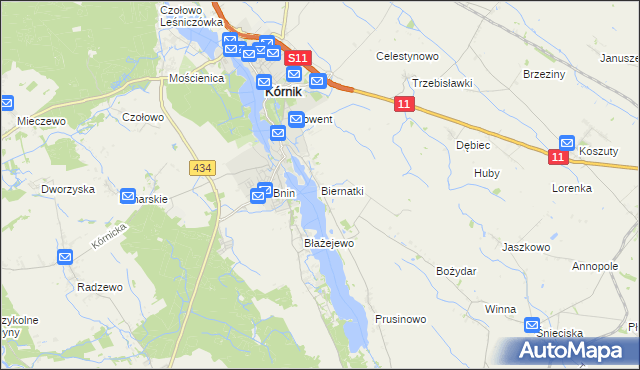 mapa Biernatki gmina Kórnik, Biernatki gmina Kórnik na mapie Targeo
