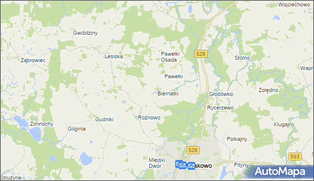 mapa Biernatki gmina Miłakowo, Biernatki gmina Miłakowo na mapie Targeo