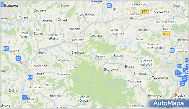 mapa Bieśnik gmina Łużna, Bieśnik gmina Łużna na mapie Targeo