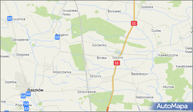 mapa Biniew, Biniew na mapie Targeo