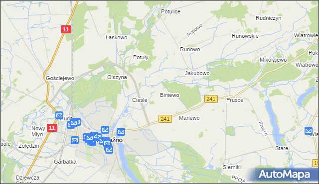 mapa Biniewo, Biniewo na mapie Targeo