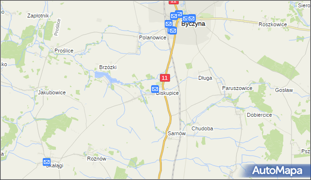 mapa Biskupice gmina Byczyna, Biskupice gmina Byczyna na mapie Targeo