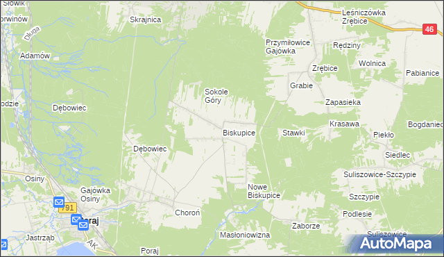 mapa Biskupice gmina Olsztyn, Biskupice gmina Olsztyn na mapie Targeo