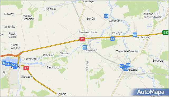 mapa Biskupice gmina Trawniki, Biskupice gmina Trawniki na mapie Targeo