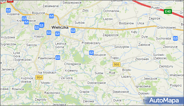 mapa Biskupice powiat wielicki, Biskupice powiat wielicki na mapie Targeo