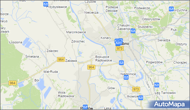 mapa Biskupice Radłowskie, Biskupice Radłowskie na mapie Targeo
