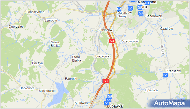 mapa Błażkowa gmina Lubawka, Błażkowa gmina Lubawka na mapie Targeo