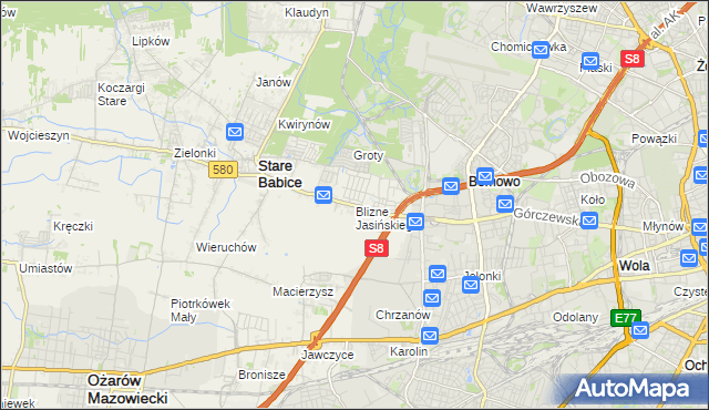 mapa Blizne Jasińskiego, Blizne Jasińskiego na mapie Targeo