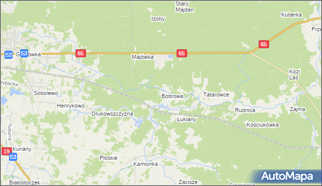 mapa Bobrowa gmina Zabłudów, Bobrowa gmina Zabłudów na mapie Targeo