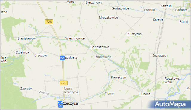 mapa Bobrowiec gmina Rzeczyca, Bobrowiec gmina Rzeczyca na mapie Targeo