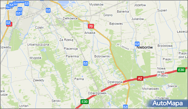 mapa Bobrowniki gmina Nieborów, Bobrowniki gmina Nieborów na mapie Targeo