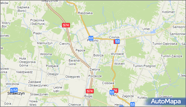 mapa Bobrza, Bobrza na mapie Targeo