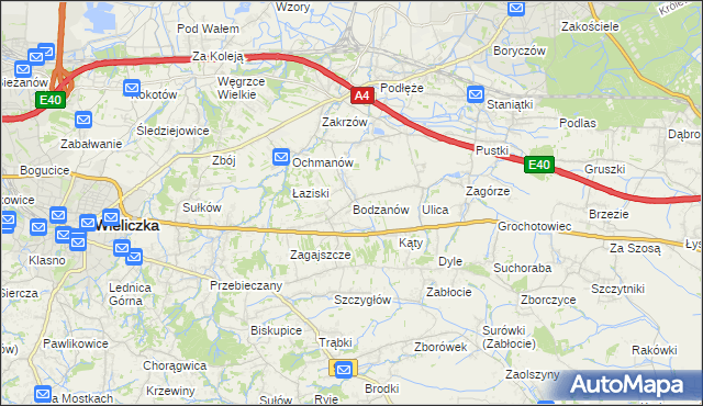 mapa Bodzanów gmina Biskupice, Bodzanów gmina Biskupice na mapie Targeo