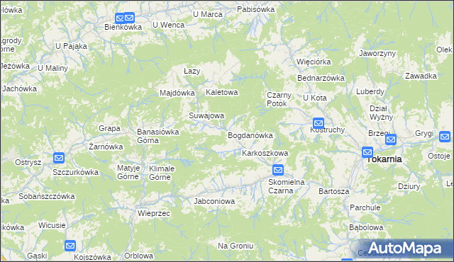 mapa Bogdanówka gmina Tokarnia, Bogdanówka gmina Tokarnia na mapie Targeo