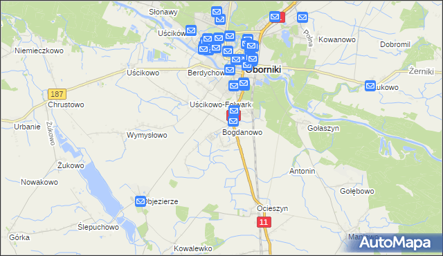 mapa Bogdanowo gmina Oborniki, Bogdanowo gmina Oborniki na mapie Targeo