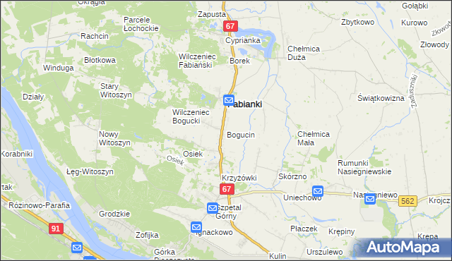 mapa Bogucin gmina Fabianki, Bogucin gmina Fabianki na mapie Targeo