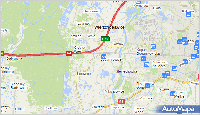 mapa Bogumiłowice gmina Wierzchosławice, Bogumiłowice gmina Wierzchosławice na mapie Targeo