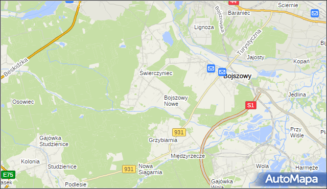 mapa Bojszowy Nowe, Bojszowy Nowe na mapie Targeo