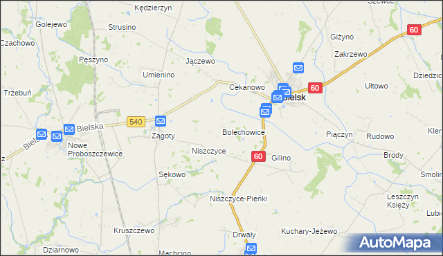 mapa Bolechowice gmina Bielsk, Bolechowice gmina Bielsk na mapie Targeo