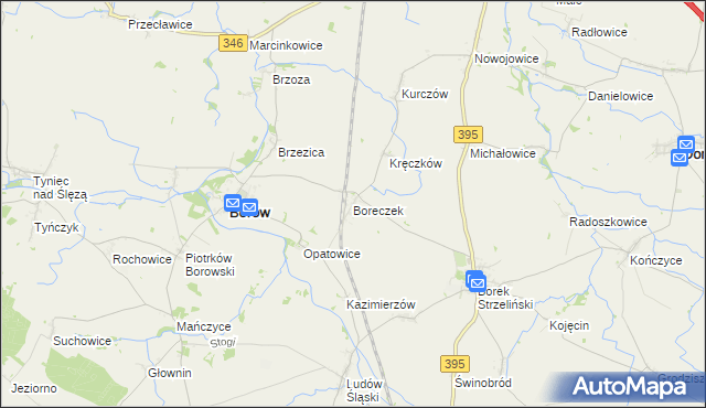 mapa Boreczek gmina Borów, Boreczek gmina Borów na mapie Targeo