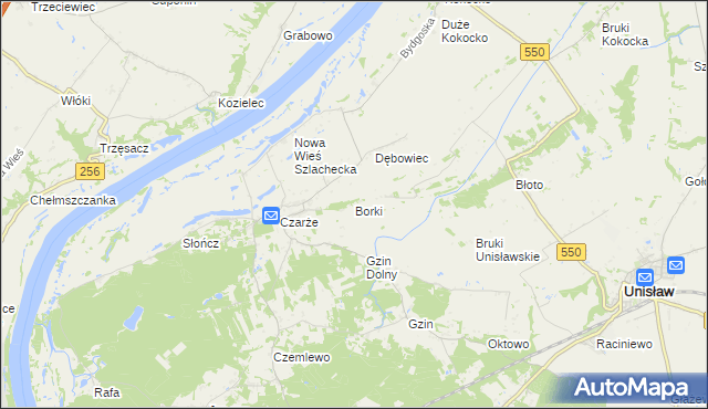 mapa Borki gmina Dąbrowa Chełmińska, Borki gmina Dąbrowa Chełmińska na mapie Targeo