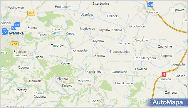 mapa Borków gmina Iwaniska, Borków gmina Iwaniska na mapie Targeo