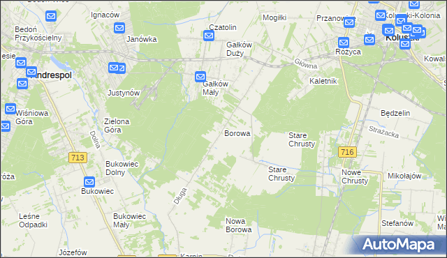 mapa Borowa gmina Koluszki, Borowa gmina Koluszki na mapie Targeo