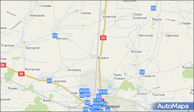 mapa Bożacin gmina Krotoszyn, Bożacin gmina Krotoszyn na mapie Targeo