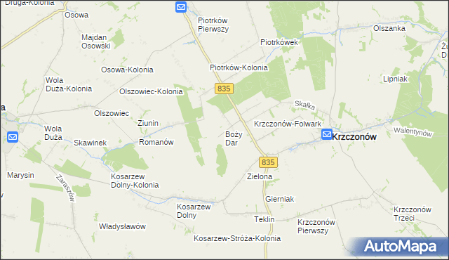 mapa Boży Dar gmina Krzczonów, Boży Dar gmina Krzczonów na mapie Targeo