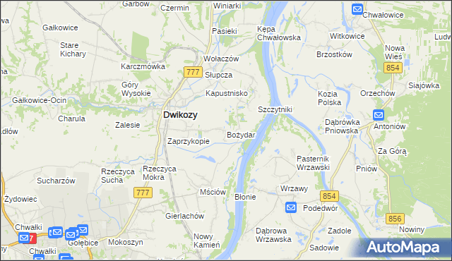 mapa Bożydar gmina Dwikozy, Bożydar gmina Dwikozy na mapie Targeo