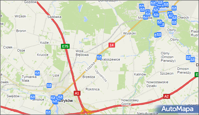 mapa Bratoszewice, Bratoszewice na mapie Targeo