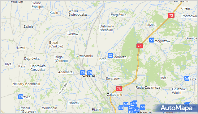 mapa Breń gmina Olesno, Breń gmina Olesno na mapie Targeo