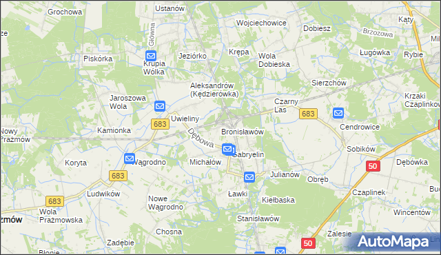mapa Bronisławów gmina Prażmów, Bronisławów gmina Prażmów na mapie Targeo