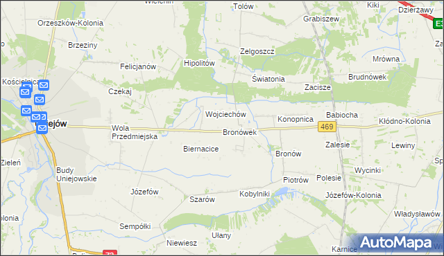 mapa Bronówek gmina Wartkowice, Bronówek gmina Wartkowice na mapie Targeo